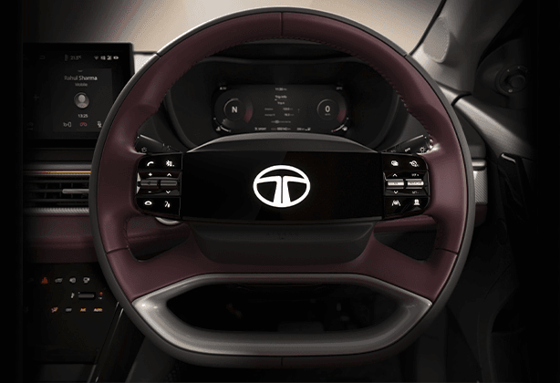 Digital Steering Wheel with Illuminated Logo in Tata Curvv SUV